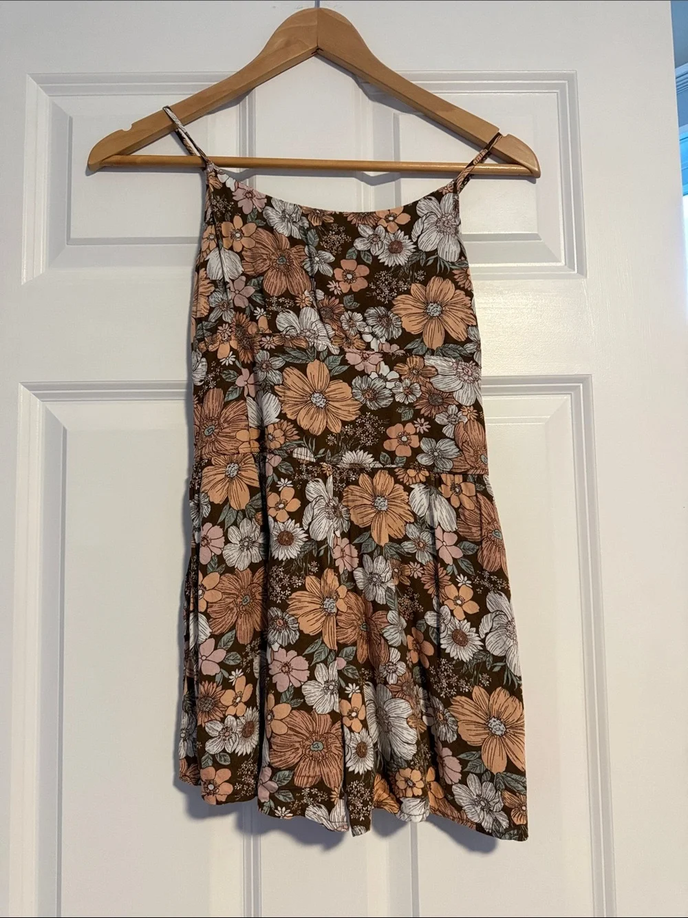 abercrombie kids Brown Floral Romper with Peach & White Flowers